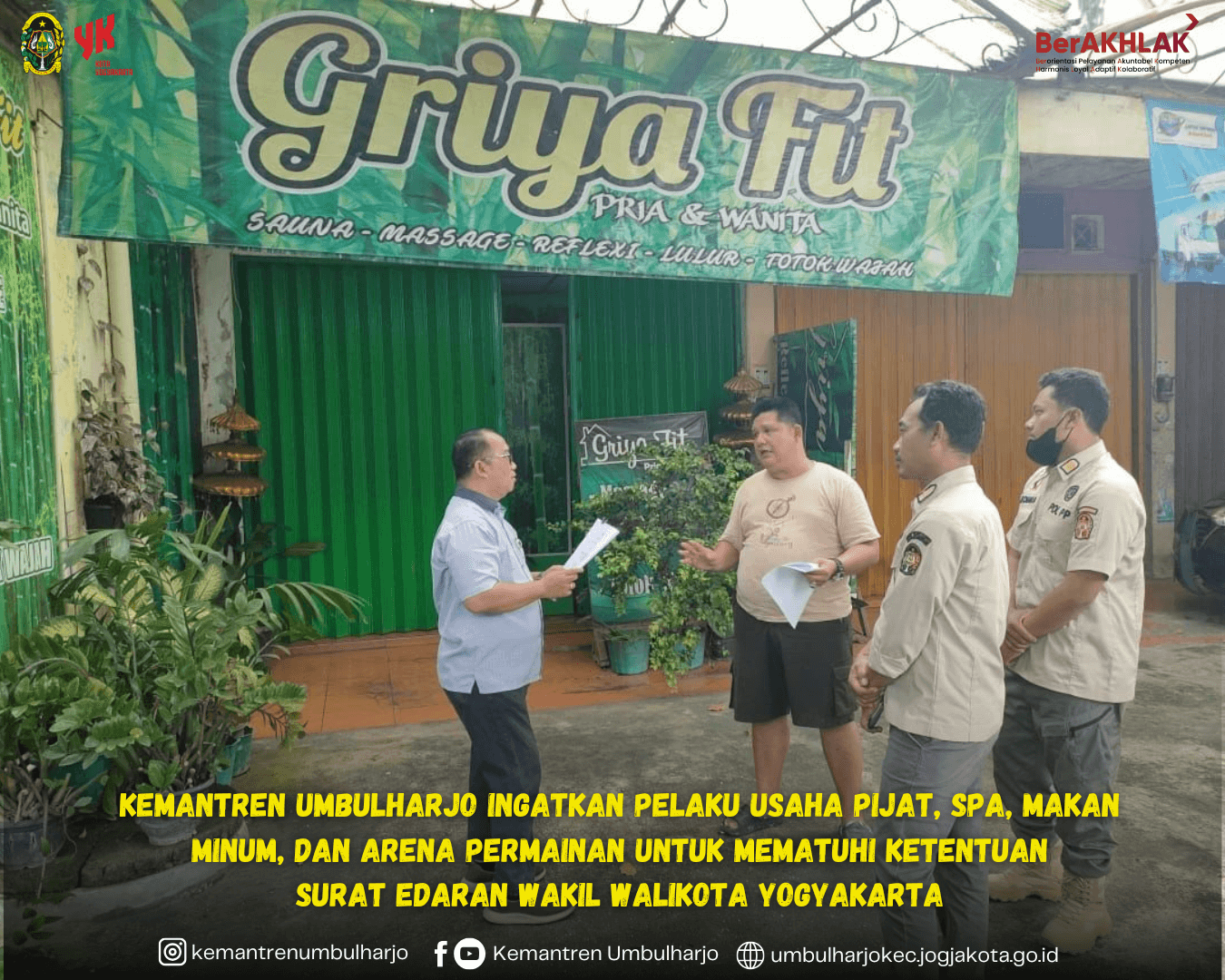 KEMANTREN UMBULHARJO INGATKAN PELAKU USAHA PIJAT, SPA, MAKAN MINUM, DAN ARENA PERMAINAN UNTUK MEMATUHI KETENTUAN SURAT EDARAN WAKIL WALIKOTA YOGYAKARTA